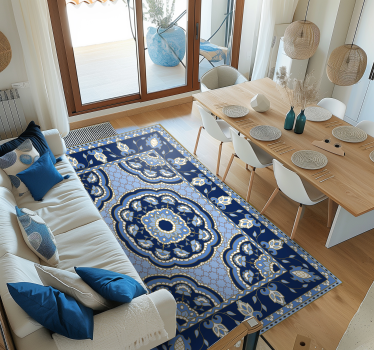 Alfombra vinílica comedor diseño azul oriental - TenVinilo