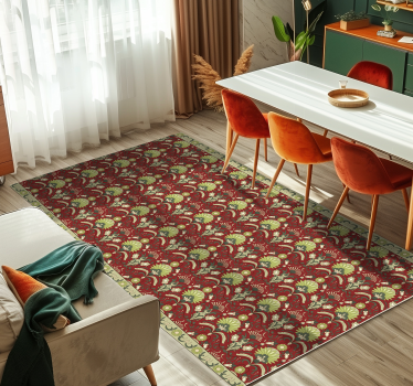 Alfombra vinílica comedor diseño verde tradicional - TenVinilo