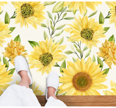 Alfombra vinilo dormitorio Girasol fondo blanco - TenVinilo