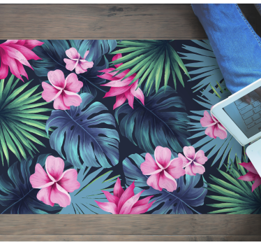 Alfombra vinilo dormitorio Hojas y flores tropicales - TenVinilo