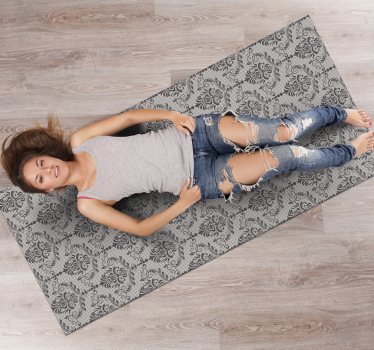 Alfombra vinilo gris floral ornamental - TenVinilo
