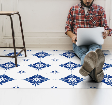 Alfombra hidráulica vinílica azul y blanca - TenVinilo
