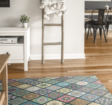 Alfombra vinílica comedor hidráulica azulejos mandala - TenVinilo