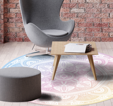 Alfombra vinilo salón mandala azul y rosa - TenVinilo