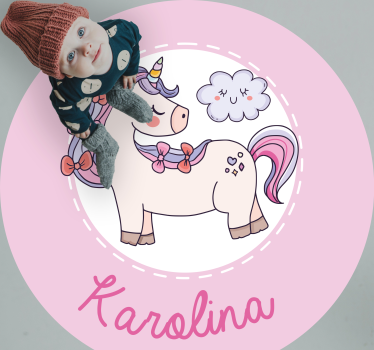 Alfombra vinilo personalizable Unicornio rosa con nombre - TenVinilo