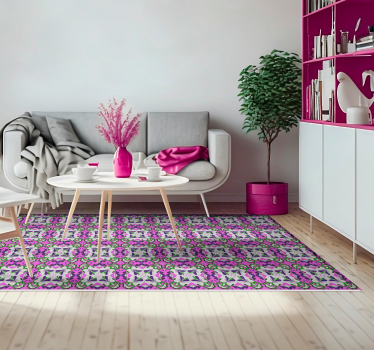 Alfombra vinilo retro azulejo hidráulico rosa - TenVinilo