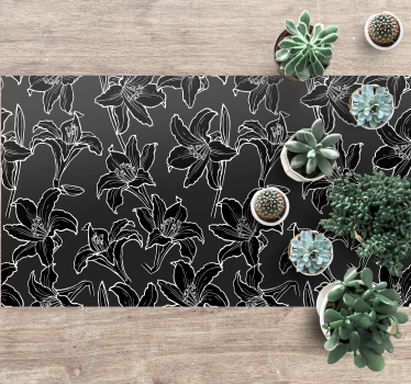 Alfombra vinilo salón Plantas en blanco y negro - TenVinilo
