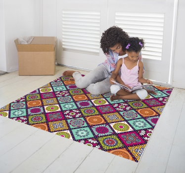 Alfombras vinílicas de azulejos floral colorida - TenVinilo