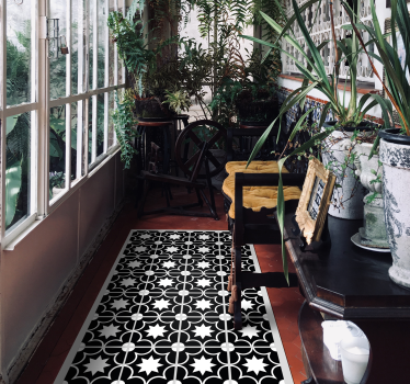 Alfombras vinílicas de azulejos hidráulicos blanco y negro - TenVinilo