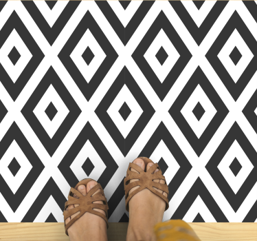 Alfombra vinilo pasillo efecto azulejo blanco y negro - TenVinilo