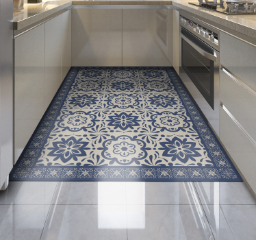 Alfombra vinílica de azulejos Tema floral hidraulico azul - TenVinilo