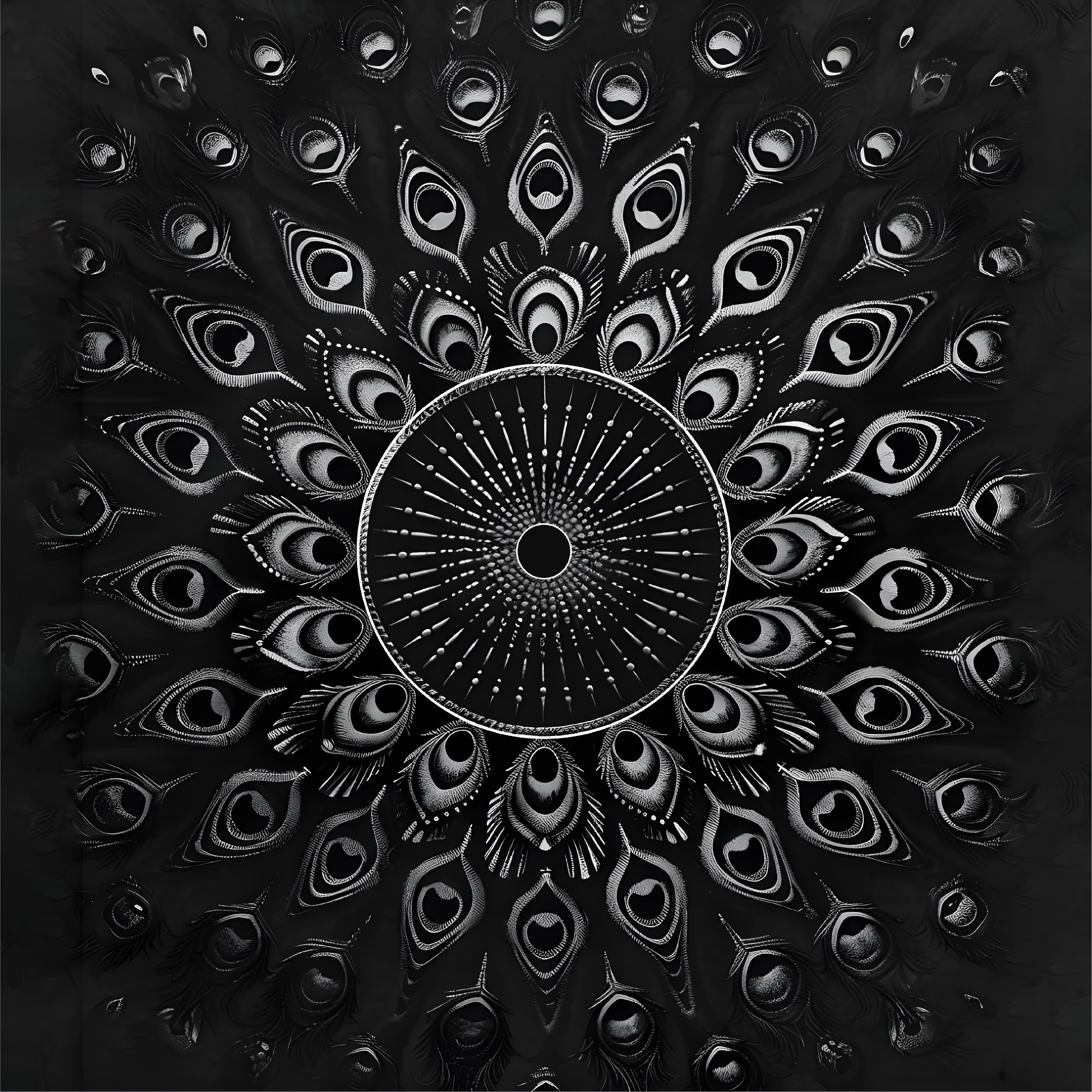 Alfombra vinílica negra plumas de pavo real - TenVinilo