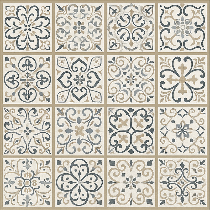 Alfombra vinílica comedor patrón de mosaico neutro - TenVinilo