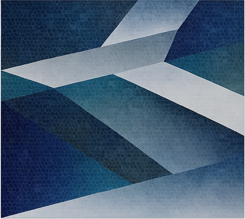 Alfombra vinílica salón diseño de fragmentos azules - TenVinilo