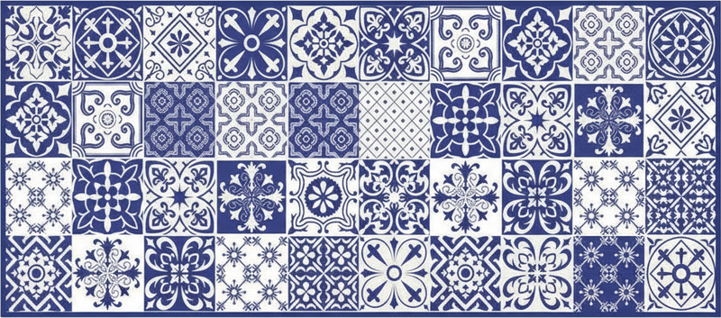 Alfombra de vinilo para cocina collage de porcelana cobalto - TenVinilo