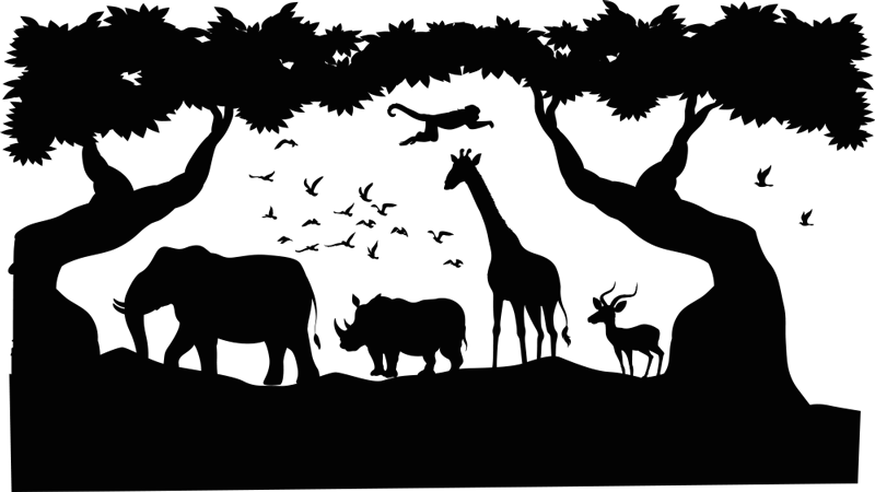 Alfombra vinílica animales sabana en blanco y negro - TenVinilo