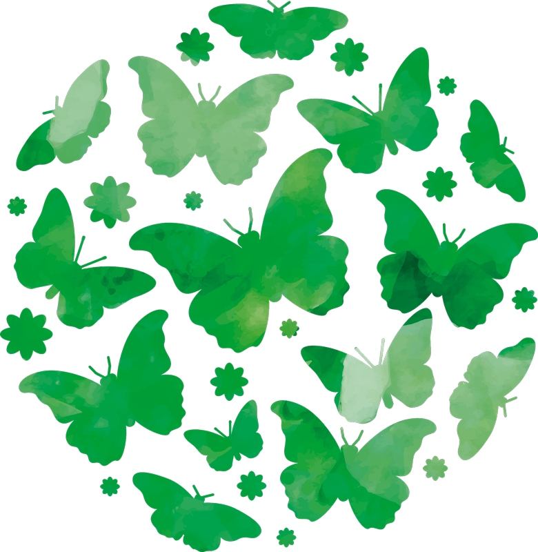 Alfombra vinílica animales mariposas verdes acuareladas - TenVinilo