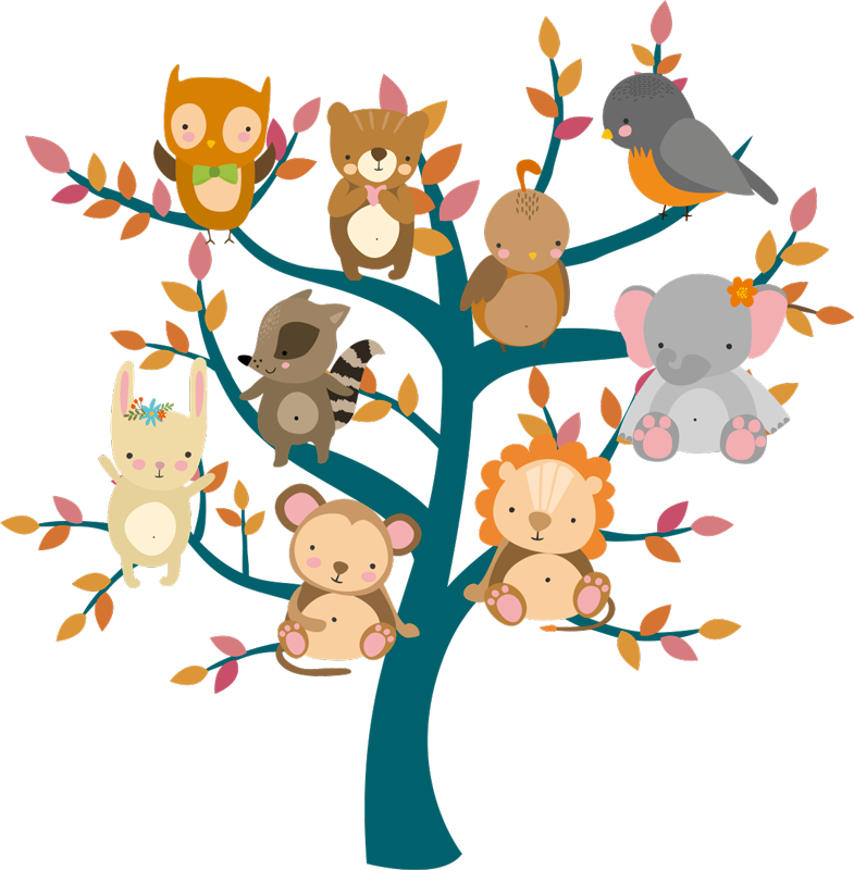 Alfombra vinílica animales árbol con bebés - TenVinilo