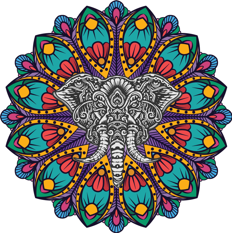 Alfombra vinílica animales mandala de elefante colorido - TenVinilo