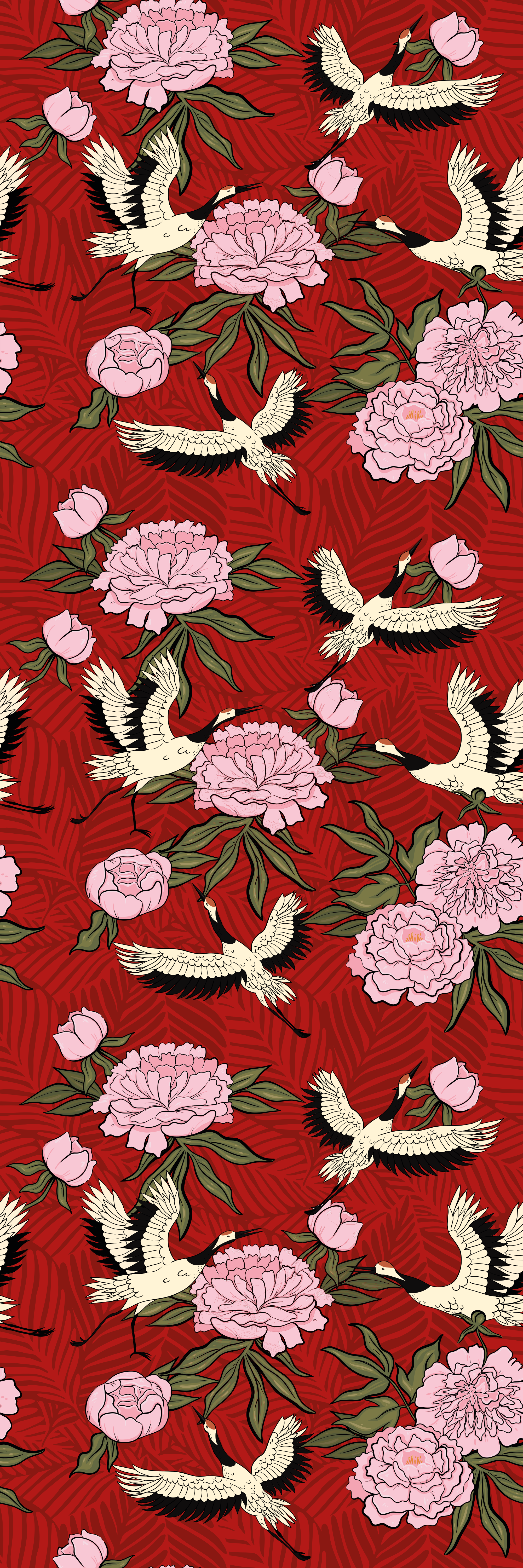 Alfombra vinílica animales pájaros blancos sobre fondo rojo - TenVinilo