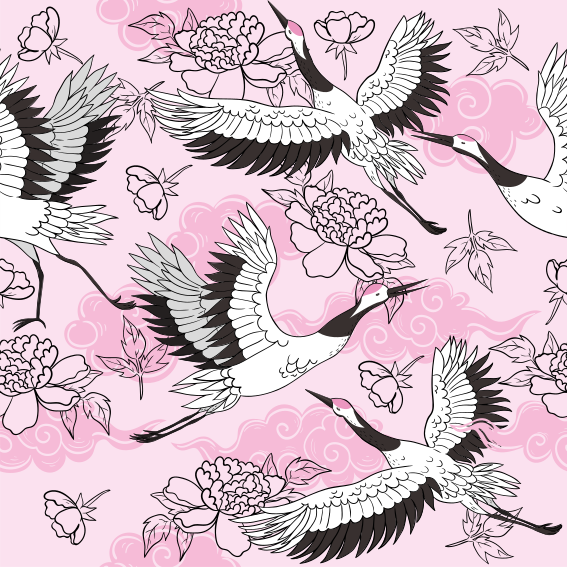 Alfombra vinílica animales patrón moderno de aves rosas - TenVinilo