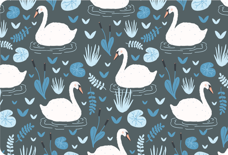 Alfombra vinílica animales patrón elegante de cisnes blancos - TenVinilo
