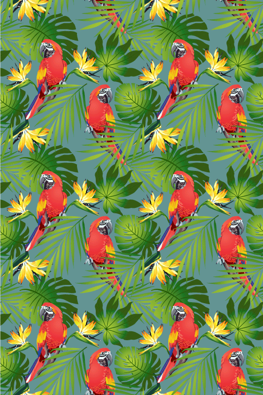 Alfombra vinílica animales loros coloridos sobre fondo azul - TenVinilo