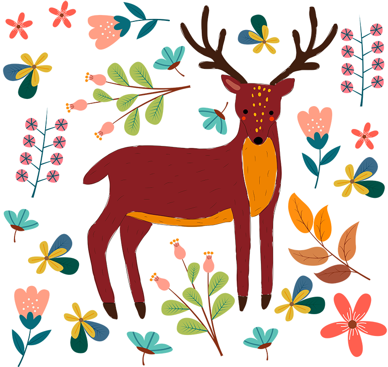 Alfombra vinílica animales ilustración de ciervo caprichoso - TenVinilo