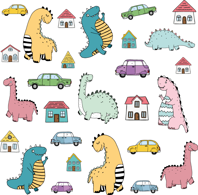 Alfombra vinílica animales figuras de dinosaurios coloridas - TenVinilo