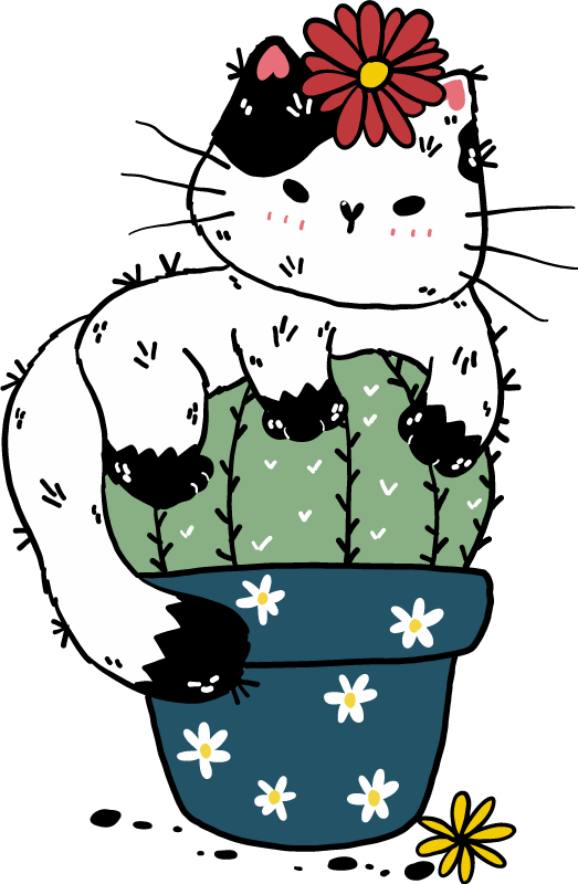 Alfombra vinílica animales gato cactus juguetón - TenVinilo