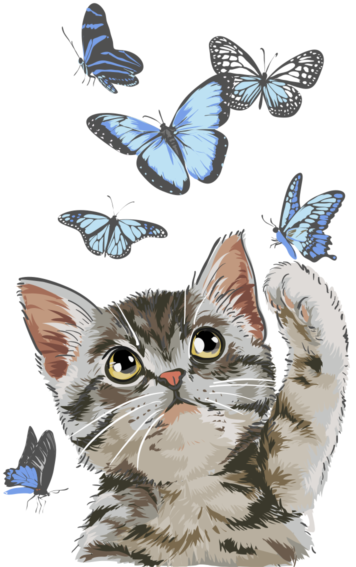 Alfombra vinílica animales gatito con mariposas azules - TenVinilo