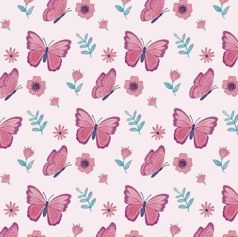 Alfombra vinílica animales composición de flores y mariposas - TenVinilo