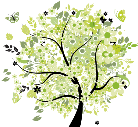 Alfombra vinílica flores árbol de primavera verde - TenVinilo