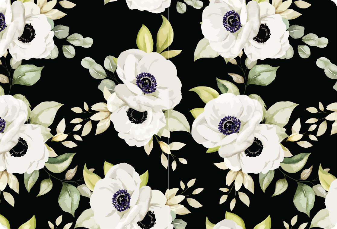 Alfombra vinílica flores estilo negro elegante - TenVinilo