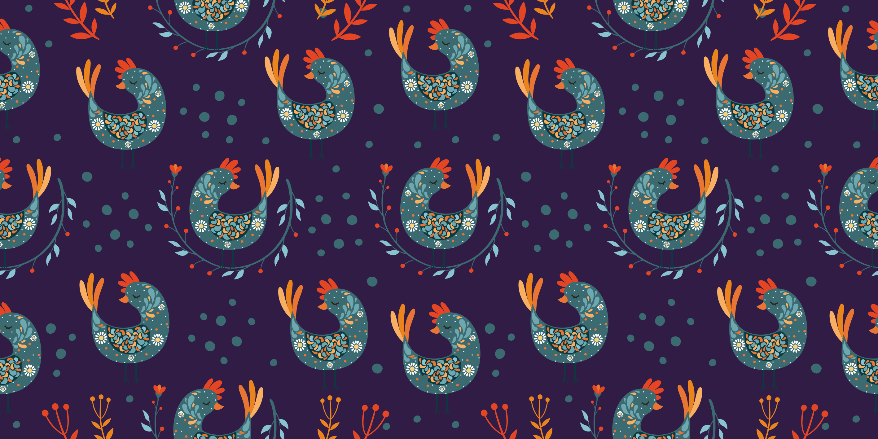 Alfombra vinílica flores gallinas moradas y flores - TenVinilo