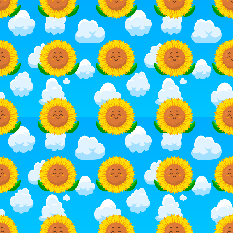 Alfombra vinílica flores flor amarilla sonriente en el cielo - TenVinilo