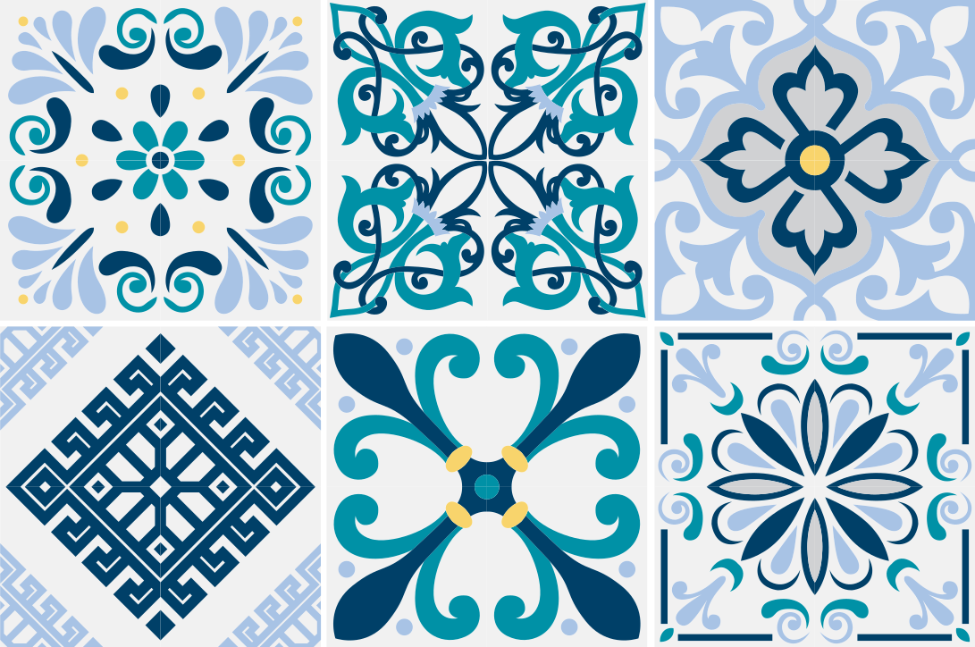 Alfombra de vinilo para cocina azulejos de flores azules - TenVinilo