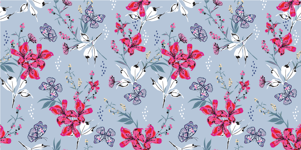 Alfombra vinílica naturaleza patrón mariposas florales - TenVinilo