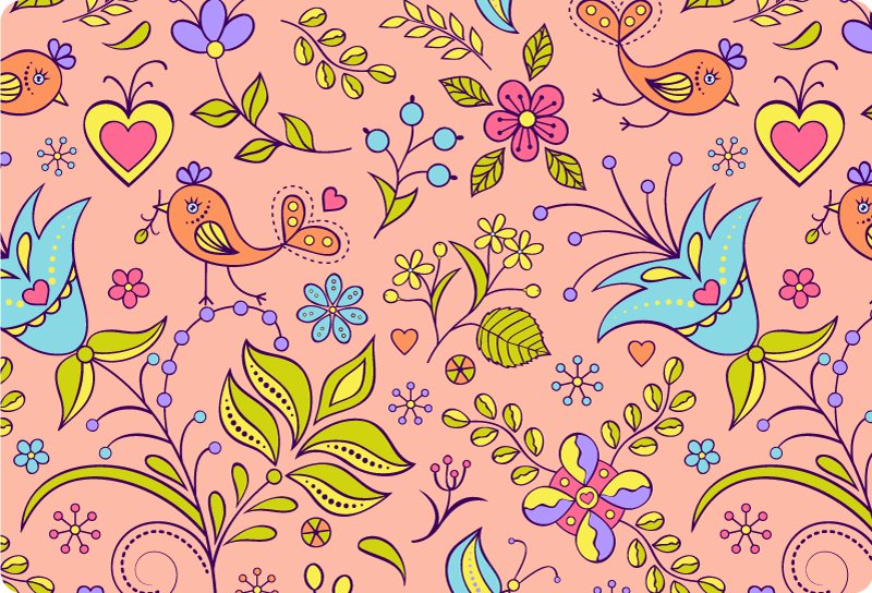Alfombra vinílica flores con aves y mariposas - TenVinilo
