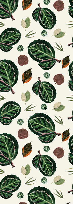 Alfombra vinílica dormitorio hojas de maranta verde rojo - TenVinilo