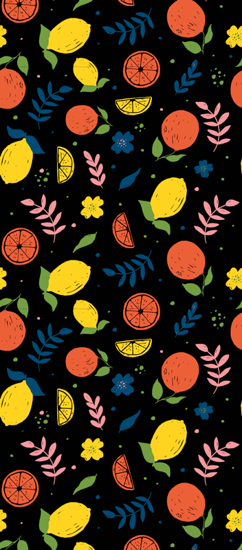 Alfombra vinílica dormitorio frutas cítricas con hojas - TenVinilo