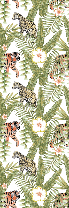 Alfombra vinílica dormitorio leopardo hojas tropicales - TenVinilo