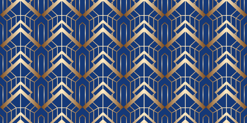 Alfombra vinílica geométrica patrón deco azul y dorado - TenVinilo