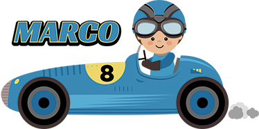 Alfombra vinílica infantil coche de fórmula 1 con nombre - TenVinilo