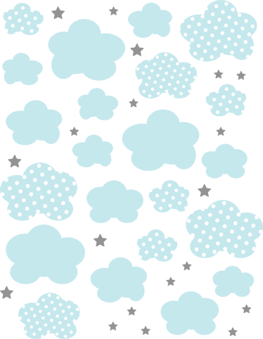 Alfombra vinílica infantil nubes azules y estrellas grises - TenVinilo