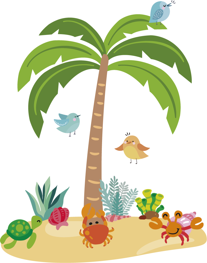 Alfombra vinílica infantil palmera y animales marinos - TenVinilo