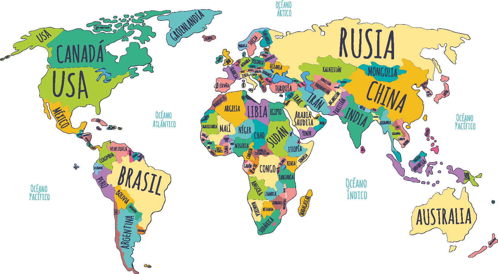 Alfombra vinílica mapamundi mapa político del mundo - TenVinilo