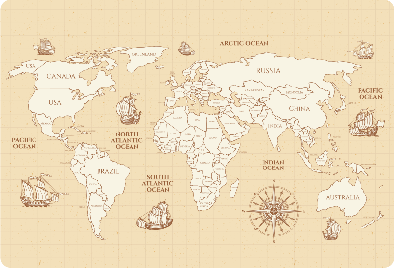 Alfombra vinílica mapamundi mapa antiguo de países - TenVinilo