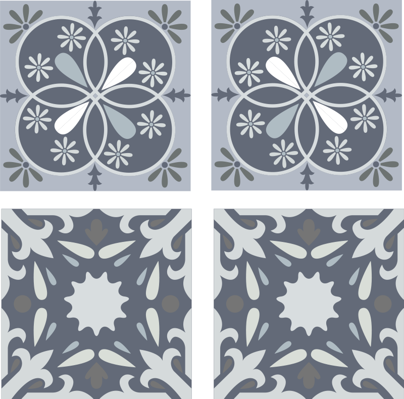 Alfombra vinílica baño pegatina azulejo flor azul - TenVinilo