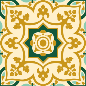 Alfombra vinílica baño patrón de azulejos dorados y verdes - TenVinilo